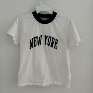 New York Graphic Baby Tee - White & Navy Blue
